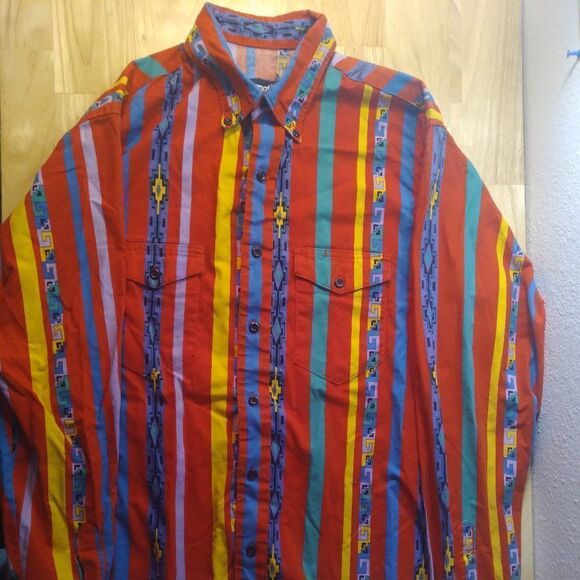 Vintage Wrangler Southwest Aztec Brushpopper Button Shirt - Picture 2 of 7